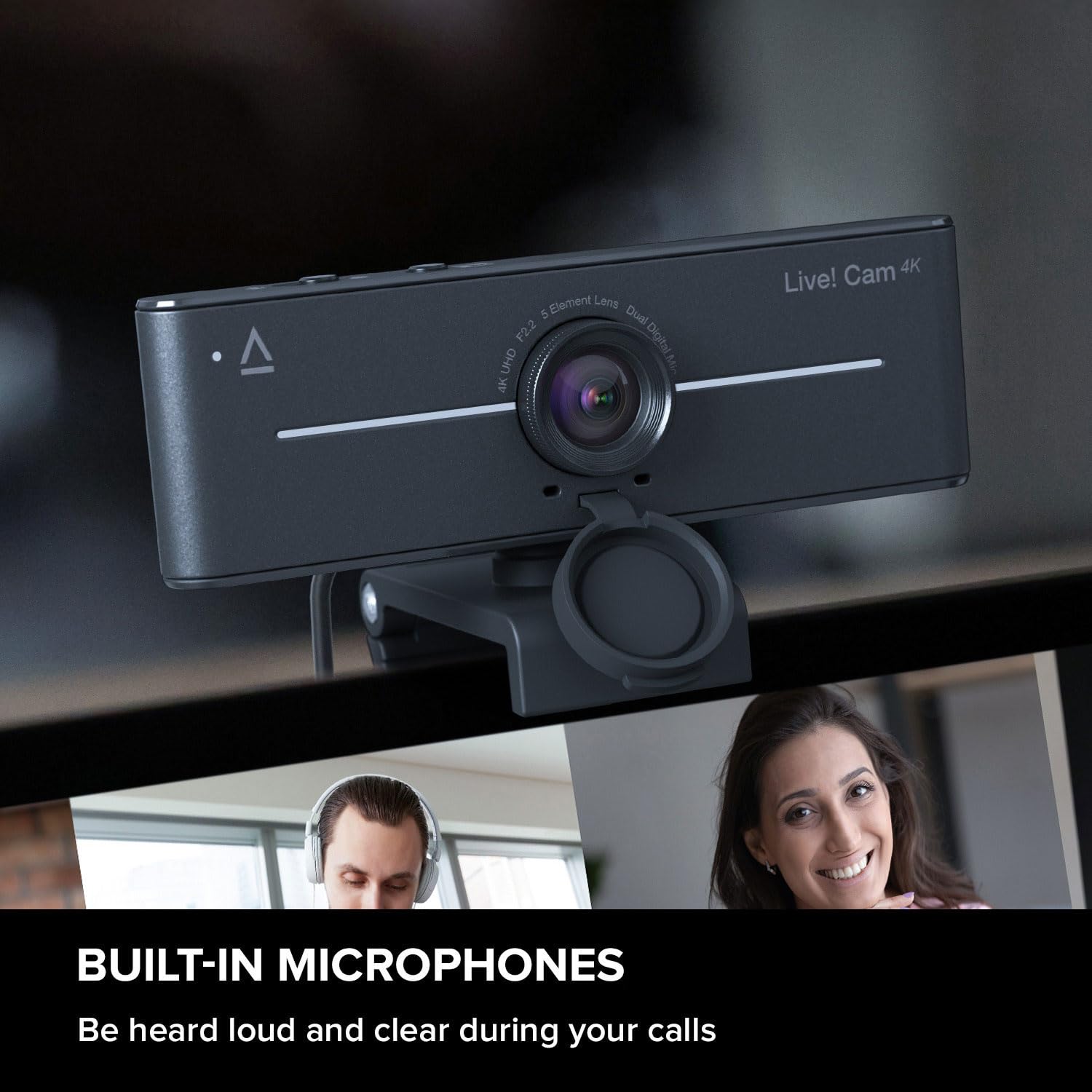 Creative Live! Cam 4K UHD USB Webcam with Backlight Compensation, Up to 60 FPS, 95° Wide-Angle Lens, Privacy Lens, Built-in Mics, Plug & Play for PC and Mac - Image 4
