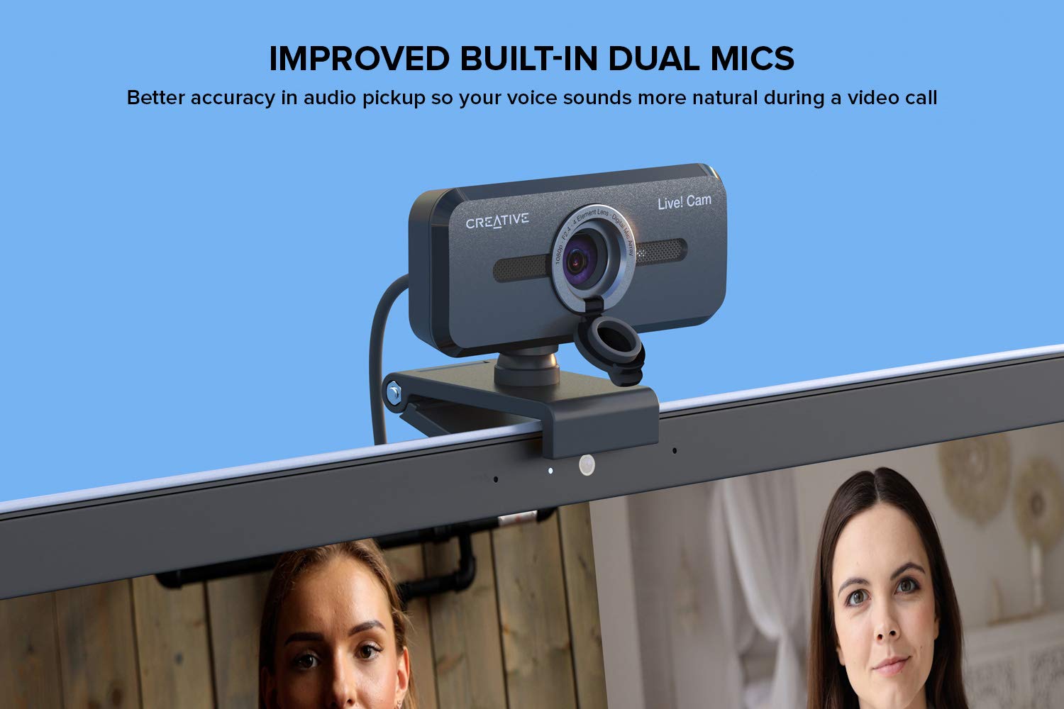 Creative Live! Cam Sync 1080p V2 Full HD Wide-Angle USB Webcam with Auto Mute and Noise Cancellation for Video Calls, Improved Dual Built-in Mic, Privacy Lens Cap, Universal Tripod Mount… - Image 3