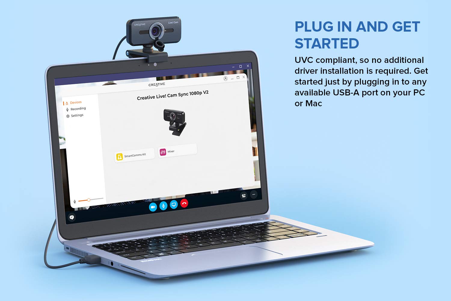 Creative Live! Cam Sync 1080p V2 Full HD Wide-Angle USB Webcam with Auto Mute and Noise Cancellation for Video Calls, Improved Dual Built-in Mic, Privacy Lens Cap, Universal Tripod Mount… - Image 4