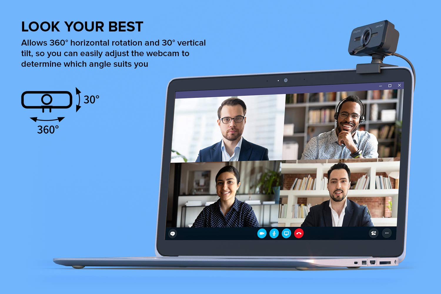 Creative Live! Cam Sync 1080p V2 Full HD Wide-Angle USB Webcam with Auto Mute and Noise Cancellation for Video Calls, Improved Dual Built-in Mic, Privacy Lens Cap, Universal Tripod Mount… - Image 7