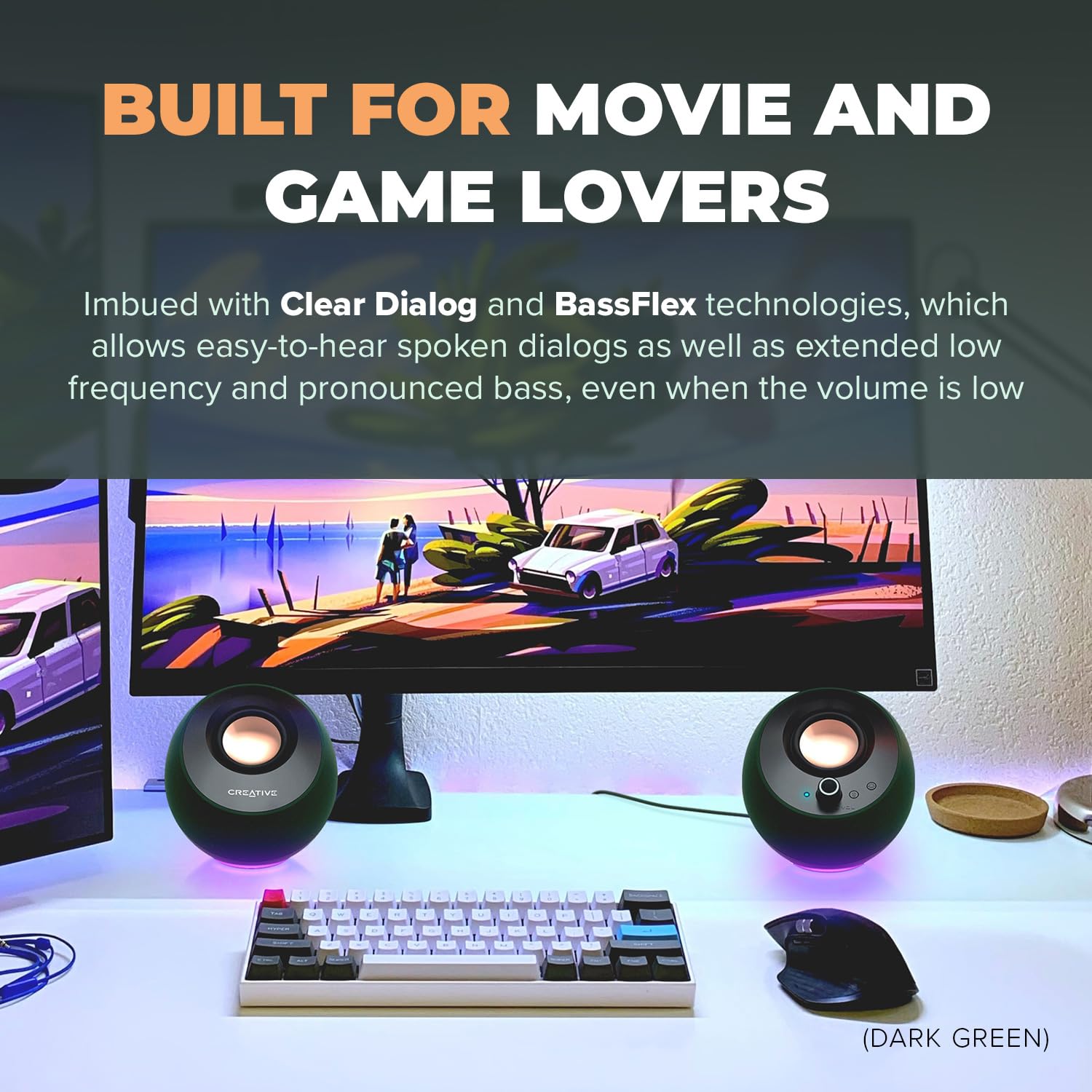 Creative Pebble Pro (Black) Minimalist 2.0 USB-C Computer Speakers with Bluetooth 5.3 and Customizable RGB Lighting, Clear Dialog and BassFlex Tech, USB Audio, Headset Port, for PC and Mac - Image 4