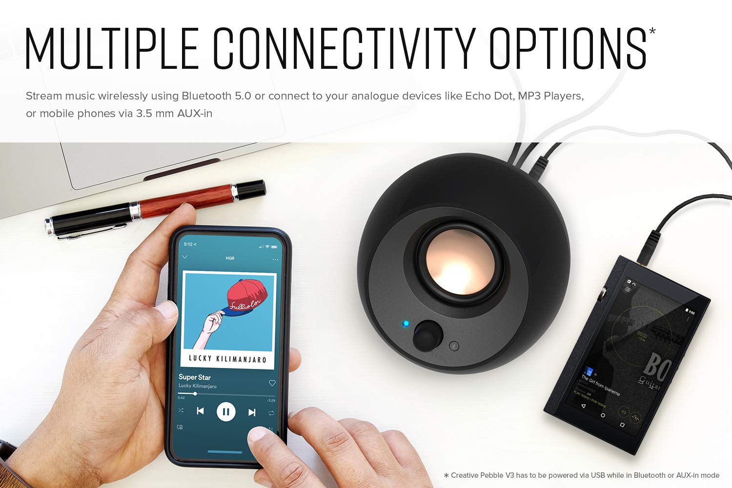 Creative Pebble V3 Minimalistic 2.0 USB-C Desktop Speakers with USB Audio, Clear Dialog Enhancement, Bluetooth 5.0, 8W RMS with 16W Peak Power (Black) - Image 6