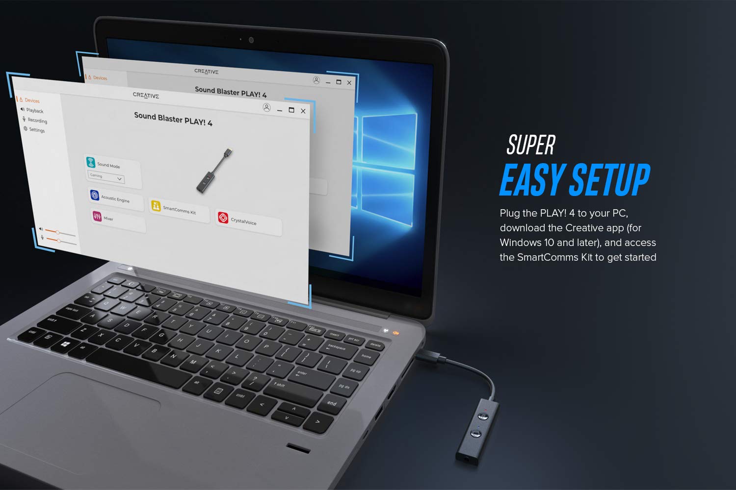 Creative Sound Blaster Play! 4 Hi-res External USB-C DAC and Sound Adapter Ft. VoiceDetect Auto Mic Mute/Unmute, Two-Way Noise Cancellation, Bass Boost/Dynamic EQs, for Video Calls on Windows PC - Image 6